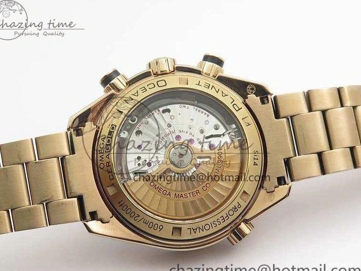 0328 Seamaster Pro Chrono RG Best Edition Black Ceramic Black Dial On RG Bracelet A ComfortFit 8130